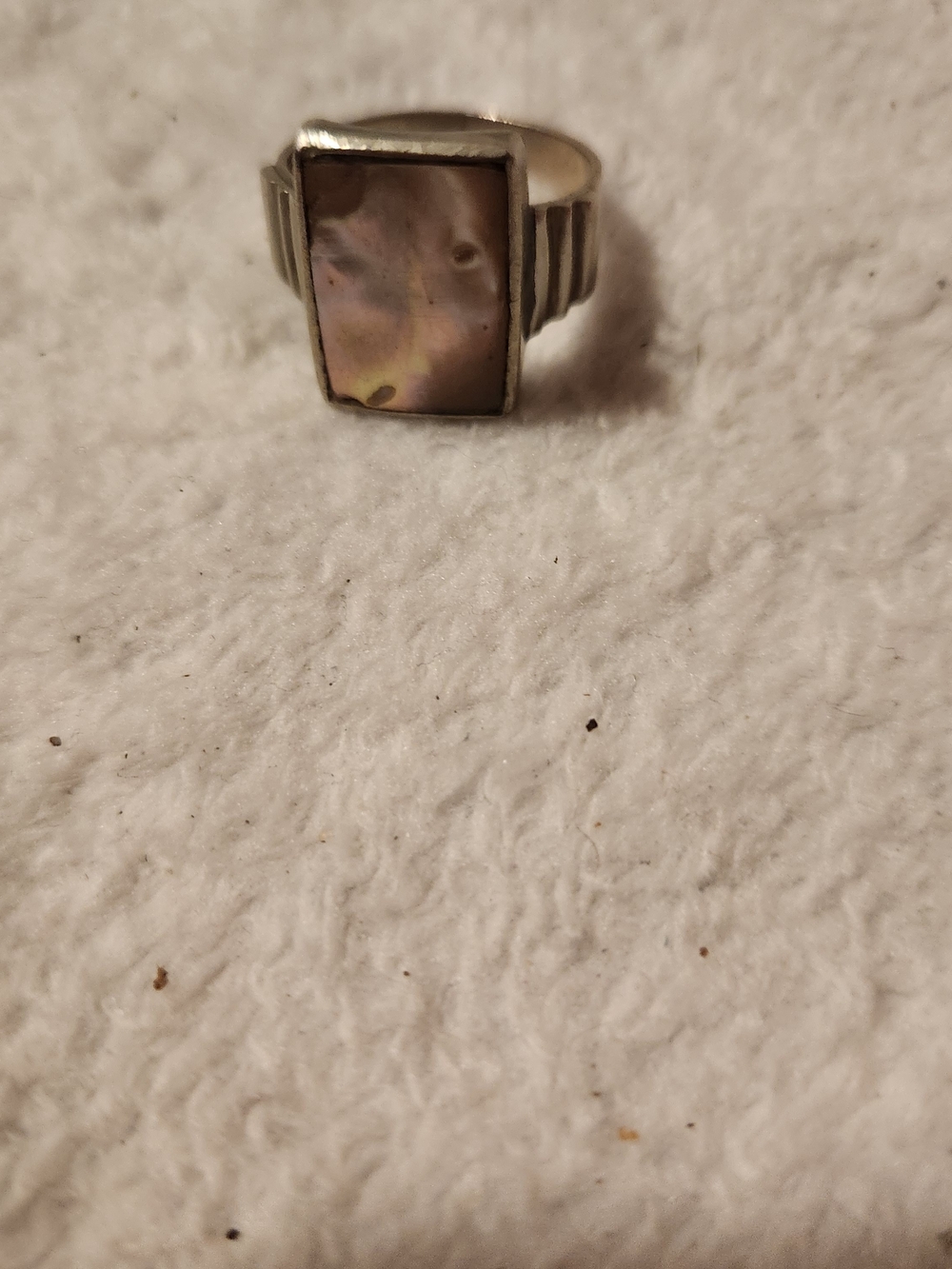 Sterling Silver Iridescent Mother-of-Pearl Rectangular Ring - Multicolor